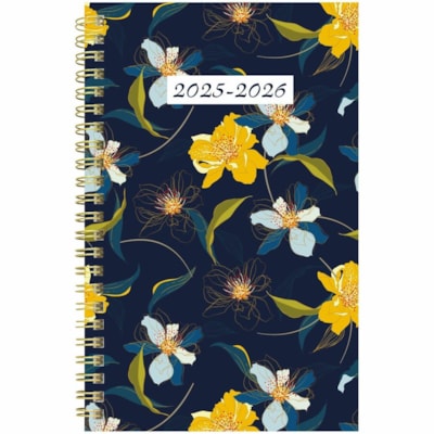Brownline Academic Weekly Planner Blossom 2024-2025, Bilingual, CA114BPG - Academic - Weekly, Monthly - 13 Month - July 2024 to July 2025 - 1 Week Double Page Layout - 5" (127 mm) x 8" (203.20 mm) Sheet Size - Twin Wire - Multicolor - Paper - Blossom Navy Poly Cover - Monthly Planner, Ruled, Sticker  