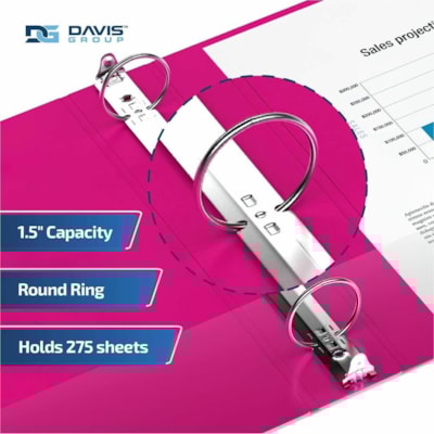 Davis Group Premium Economy, Round Ring, Binder, 6 Pack (Pink, 1.5") - Letter - 8 1/2" (215.90 mm) x 11" (279.40 mm) Sheet Size - 275 Sheet Capacity - 3 x 1.50" (38.10 mm) Ring(s) - Fastener(s): Round Ring - Pocket(s): 2, Internal - Polypropylene - Pink - 6.25 lb (2834.95 g) - Spine Label, PVC-free   