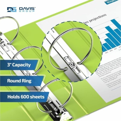 Davis - Reliure à anneaux 2314-24-06 - format lettre - format 8 1/2 po (215,90 mm) x 11 po (279,40 mm) - 600 Capacité en feuilles - 3 x 3 po (76,20 mm) Ring(s) - Fastener(s) : Anneau rond - Pocket(s) : 2, Interne - Polypropylène - Lime - 9,10 lb (4127,69 g) - Étiquette dos, Sans P n 