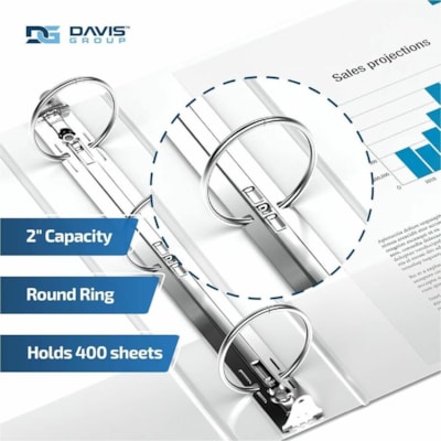 Davis Group Premium Economy, Round Ring, Binder, 6 Pack (White, 2") - Letter - 8 1/2" (215.90 mm) x 11" (279.40 mm) Sheet Size - 400 Sheet Capacity - 3 x 2" (50.80 mm) Ring(s) - Fastener(s): Round Ring - Pocket(s): 2, Internal - Polypropylene - White - 7.60 lb (3447.30 g) - Spine Label, PVC-free - 6  