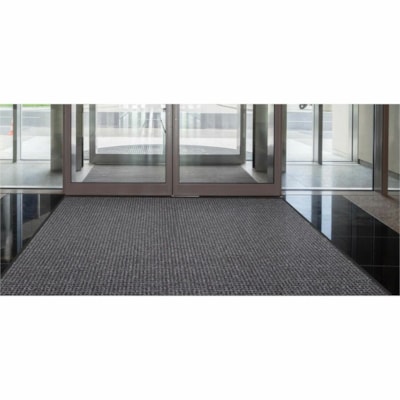 Mat Tech Oxford Elite Wiper/Scraper Entrance Mat, Grey/Black, 6' x 10' - Entrance, Floor, Indoor, Hotel, Museum, Lobby - 10 ft (3048 mm) Length x 72" (1828.80 mm) Width x 0.430" (10.92 mm) Thickness - Rectangular - waffle surface - Polypropylene, Nylon, Vinyl, Olefin - Gray, Black - 1 / Unit REGULAR BORDERS THERMOGRIP BACKING