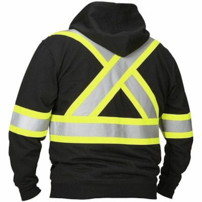 Forcefield Black Safety Hoodie with Attached Hood, Large - Large - Zipper Closure - Polyester - Black - Attached Hood, Anti-pill, Heavy Duty, 2-layered - 1 / Unit ZIPPER FRONT  ATTACHED HOOD 