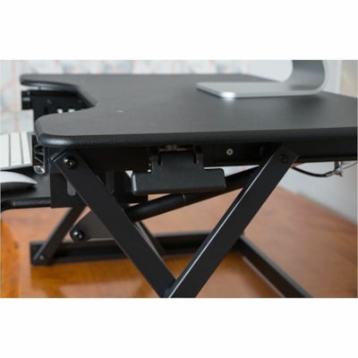 Rocelco 32"W-18"H Adjustable Desk Riser - 35 lb (15875.73 g) Load Capacity - 18" (457.20 mm) Height x 32" (812.80 mm) Width x 23.60" (599.44 mm) Depth - Desk, Freestanding - Matte - Metal, Medium Density Fiberboard (MDF), Laminate - Black - For Monitor, Notebook, Keyboard, Commercial - Ergonomic, Ke esk Riser 