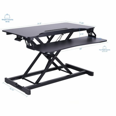 Élévateur de bureau multiusage Hauteur réglable Rocelco - Jusqu'à 27 po Support d'écran - 30 lb (13607,77 g) Capacité de charge - 31,50 po (800,10 mm) Largeur - Noir - Pour Moniteur, Ordinateur Portable - Adjustable, Plateau à clavier, Ergonomique  Riser/Standing Desk Converter -Dbl monitor