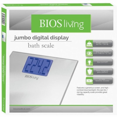 BIOS Living Jumbo Digital Display Scale - 550 lb (249475.80 g) / 551.16 lb (250000 g) Maximum Weight Capacity - Gray 550 LBS CAPACITY 4" X 3½" / 10.6 X 9 CM