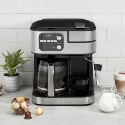 Cuisinart Coffee Center Barista Bar 4-In-1 Coffeemaker - Programmable - Water Filter - 2.13 L - 10 Cup(s) - Multi-serve - Coffee Strength Setting - K-Cup Pod/Capsule Brand - Timer - Silver, Stainless Steel - Metal, Stainless Steel Body - Glass Carafe - Charcoal Filter  