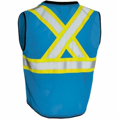 Forcefield Hi Vis Traffic Safety Vest, Blue, S/M - Small/Medium Size - Zipper Closure - 4 Pocket(s) - Polyester - Blue - Front Zipper Closure, Cargo Pocket, Padded Collar, Comfortable, Retroreflective - 1 / Unit FRNT ZIPPER CLOSURE  MESH BACK CSA Z96-15 CLASS 1 LEVEL 2