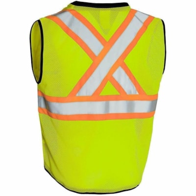 Forcefield Hi Vis Traffic Safety Vest, Lime Yellow, 2XL/3XL - 2-Xtra Large/3-Xtra Large Size - 4 Pocket(s) - Polyester - Lime Yellow - Cargo Pocket, Padded Collar - 1 / Unit FRNT ZIPPER CLOSURE  MESH BACK CSA Z96-15 CLASS 2 LEVEL 2