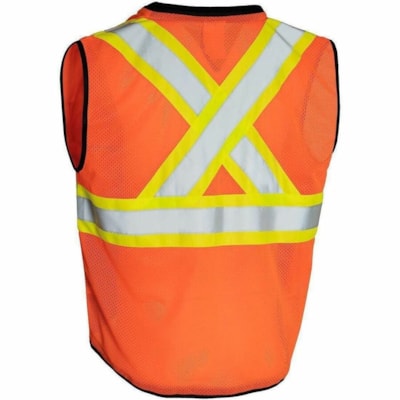 Forcefield Hi Vis Traffic Safety Vest, Orange, L/XL - Large/Extra Large Size - Zipper Closure - 4 Pocket(s) - Polyester - Orange - Front Zipper Closure, Comfortable, Padded Collar - 1 / Unit FRNT ZIPPER CLOSURE  MESH BACK CSA Z96-15 CLASS 2 LEVEL 2