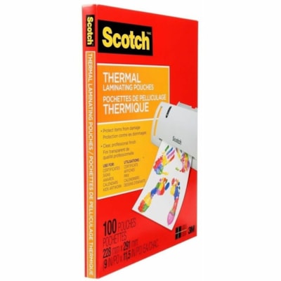 Scotch - Pochettes de pelliculage thermique Scotch®, TP3854-100-C, 3 mil, 100/paquet - Sheet Size Supported : format lettre largeur de 8,50 po (215,90 mm) x longueur de 11 po (279,40 mm) - Laminating Pouch/Sheet Size : largeur de 9 po (228,60 mm) x longueur de 11,50 po (292,10 mm) x épais TP3854-100-C 9INX11.5IN (228MMX291MM)