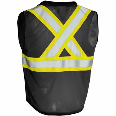 Forcefield Hi Vis Traffic Safety Vest, Black, L/XL - Large/Extra Large Size - Zipper Closure - 4 Pocket(s) - Polyester - Black - Front Zipper Closure, Cargo Pocket, Padded Collar, Comfortable, Retroreflective - 1 / Unit FRNT ZIPPER CLOSURE  MESH BACK CSA Z96-15 CLASS 1 LEVEL 2