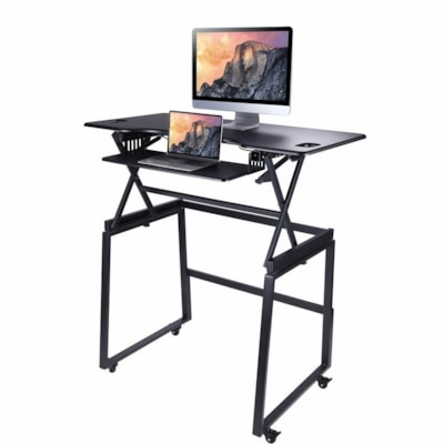 Rocelco 46"W-20"H Deluxe Adjustable Desk Riser-Mobile Floor Stand - Black - 1 Unit table Desk Riser-Mobile Floor Stand