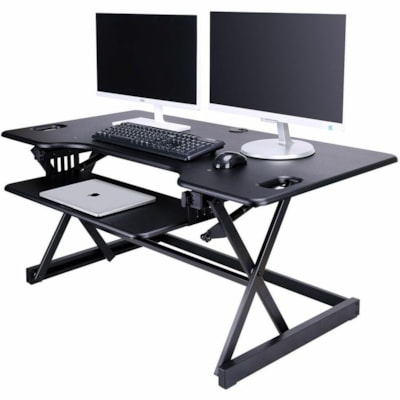 Rocelco 46"W-20"H Deluxe Adjustable Desk Riser - 45 lb (20411.66 g) Load Capacity - 20" (508 mm) Height x 46" (1168.40 mm) Width - Desk - Matte - Steel, Laminate, Medium Density Fiberboard (MDF), Metal - Black - For Multipurpose, Computer, Monitor, Notebook, Commercial - Keyboard Tray, Ergonomic, Gr table Desk Riser tigue mat