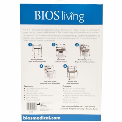 BIOS Medical Aide à la mobilité 5-en-1 - 300 lb (136077,71 g) Capacité de charge CADRE EN ALUMINIUM LéGER CAPACITé DE POIDS 300LB/136KG