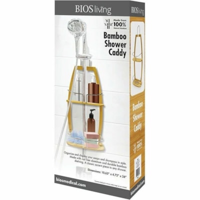 BIOS Medical - Serviteur de douche en bambou - hauteur de 24 po (609,60 mm) x largeur de 10 po (254 mm) x profondeur de 4,7 po (119,38 mm) - Résistants, Antidérapante - brun - Aluminium, Bambou - 1 / Unité ORGANISER DE SAVONS ET SHAMPOO DIMENSIONS: 24  X 10  X 4