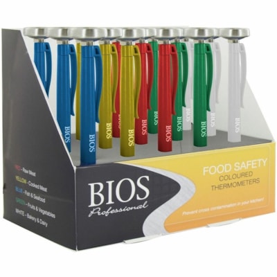 BIOS Living Analog Thermometer - 0.4°F (-18°C) to 230°F (110°C) - Calibrated, Food-safe - For Meat, Food, Fish - Blue, Yellow, Red, Green, White CELCIUS ONLY DISPLAY OF 15 ASST COLOURS