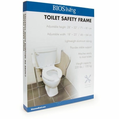 BIOS Living Toilet Safety Frame - 32" (812.80 mm) Height x 25" (635 mm) Width - Silver, White - Aluminum - 1 EAST ASSEMBLY  TOOL FREE WEIGHT CAPACITY 220LBS