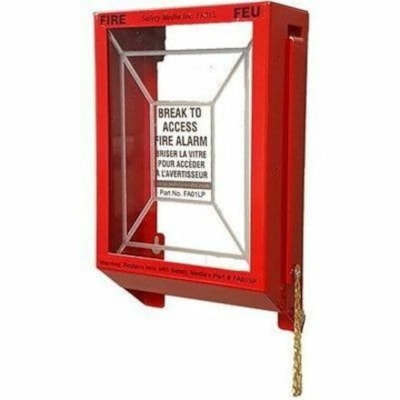 Safety Media Fire Alarm Pull-Station Cover - Durable - Vandal Resistant, Damage Resistant - Plastic, Metal - Red METAL FRAME WITH PLATIC LENS PUNCH OUT HAMMER & HARDWARE