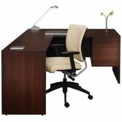 Global - Bureau Genoa - 2 x Dossier, boîte Tiroir(s) - Carré Bord - Tissu: Panneau de particules à haute densité (HDP), Mélamine, Stratifié - Finition: acajou - Tirour verrouillable - Pour Bureau AVEC RETOUR  ACAJOU GENOA GLOBAL