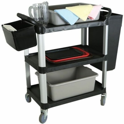 Globe Utility Cart Bins - Short Utensil Bin / Black - 13" (330.20 mm) Length x 9" (228.60 mm) Width x 7" (177.80 mm) Height - Durable - Plastic - Black - 1 HANGS ON SIDE OF UTILITY CARTS 