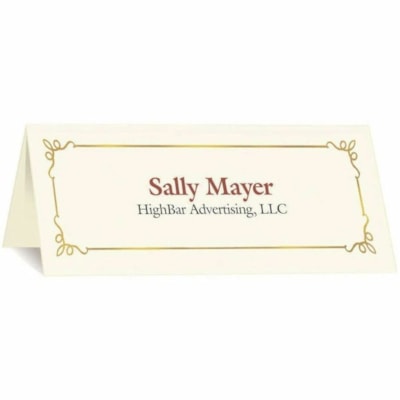 St. James® Overtures Embassy Place Cards, Ivory, Gold Foil, Fold to 1¾ x 4¼" , Pack of 60 - 1 3/4" (44.45 mm) x 4 1/4" (107.95 mm) - 65 lb (29483.50 g) Basis Weight - Acid-free, Lignin-free, Micro Perforated, Foldable, Printable - Ivory - 60 Pack  ST. JAMES OVERTURES  60PK 10%PCW  FSC