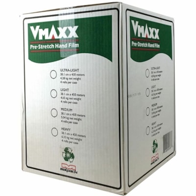 Malpack V-Maxx Pre-Stretch Hand Film, 15" x 1,476', Carton of 4 rolls - Puncture Resistant - Clear - 4 / Carton STANDARD  4 ROLLS/CASE 