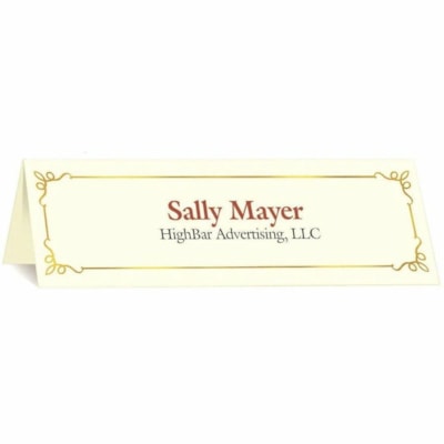 St. James® Overtures Classic Tent Cards, Ivory, Gold Foil, Fold to 8½ x 2¾" , Pack of 50 - 8 1/2" (215.90 mm) x 2 3/4" (69.85 mm) - 65 lb (29483.50 g) Basis Weight - Acid-free, Lignin-free, Micro Perforated, Printable, Foldable - Ivory - 50 Pack  ST. JAMES OVERTURES  50PK 10%PCW  FSC