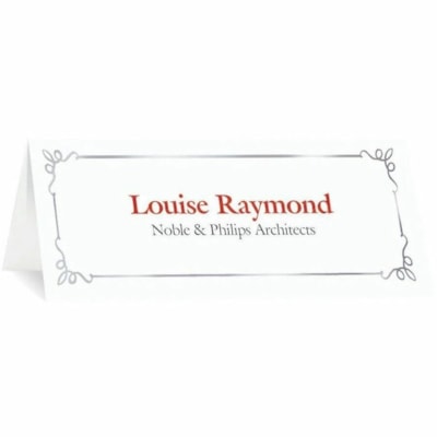 St. James® Overtures Embassy Place Cards, White, Silver Foil, Fold to 1¾ x 4¼" , Pack of 60 - 1 3/4" (44.45 mm) x 4 1/4" (107.95 mm) - 65 lb (29483.50 g) Basis Weight - Acid-free, Lignin-free, Micro Perforated, Foldable - White - 60 Pack  ST. JAMES OVERTURES  60PK 10%PCW  FSC