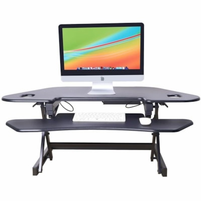 Rocelco 46" Sit-to-Stand Corner Desk and Dual Monitor Mount - Black - 1 Unit al Monitor Mount 