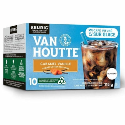 VAN HOUTTE - Coupe K Café 40-51720 - Compatible avec Brasseur K-Cup - Moyen - Coupe K - Vanille caramel - Kasher - 10 / boîte INFUSER SUR GLACE TORRéFACTION MOYENNE
