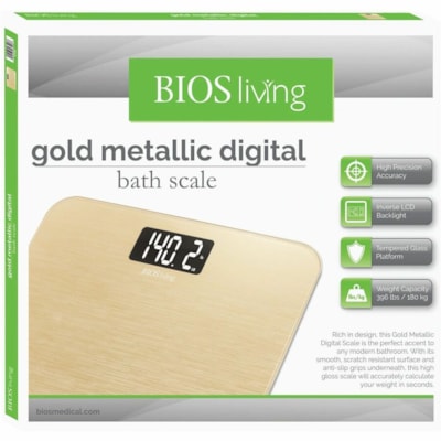 Pèse-Personne Numérique - 396 lb (179622,58 g) / 396,83 lb (180000 g) Mesure du poids maximale - Or métal 5 YR WARRANTY  METALLIC TEMPERED GLASS SURFACE