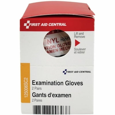 First Aid Central Examination Gloves - Large Size - Vinyl - Latex-free, Water Resistant, Non-sterile - For Examination - 2 / Box 2 PAIR  REFILL COMPONENT 