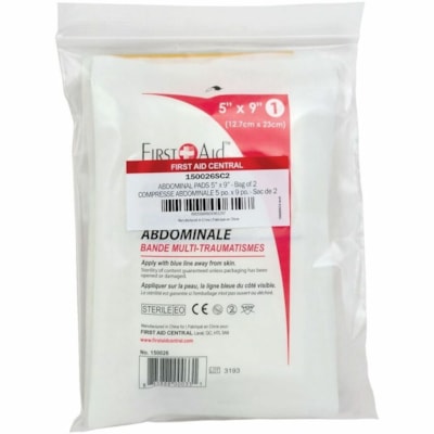 First Aid Central Abdominal Trauma Pad (5"x 9"), 2 per Bag - 5" (127 mm) Width x 9" (228.60 mm) Length - 2 / Bag 12.7 CM X 22.9 CM (5" X 9") REFILL COMPONENT