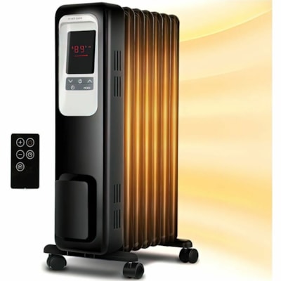 Ecohouzng - Chauffage rayonnant GECH3300152Q - A l'huile - Fuel - 3 x Réglages thermiques - Minuterie - Télécommande - Chambre - Portable - Noir eater with Remote 
