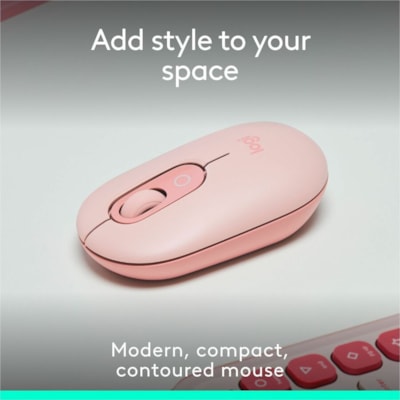 Logitech POP Mouse - Wireless - 32.81 ft (10000 mm) - Bluetooth - Rose - Scroll Wheel - 4 Button(s) - 1 x AA Battery Supported  