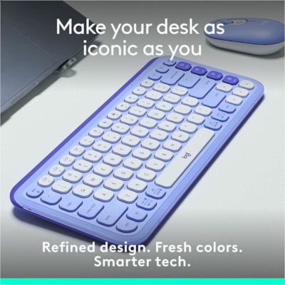 Logitech POP Icon Keys Keyboard - Wireless Connectivity - Bluetooth - 5.1 - 32.81 ft (10000 mm) - USB Interface - Easy-Switch, Power Switch Hot Key(s) - ChromeOS, Windows 10, Windows 11, Mac OS X 12.0 Monterey, Linux, Android 12, iOS 15, iPadOS 15 - PC, Mac - Recycled Plastic - AAA Battery Size Supp  WRLS 