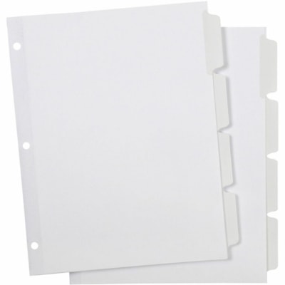 Grand & Toy Write-On Index Dividers, White, 8 1/2" x 11" , 4-Tabs/ST, 2 Sets/PK - Blank, Write-on Tab(s) - Index - 4 Tab(s)/Set - Letter - 8.50" (215.90 mm) Width x 11" (279.40 mm) Length - 3 Hole Punched - White Plastic DividerRecycled - Writable, Reinforced Edges, Reinforced Binding Edge, Reinforc 4 POSITION 8 TAB 10% PCW