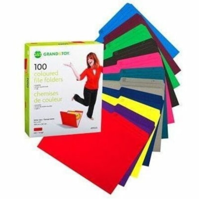 Grand & Toy 1/2 Onglet coupé format lettre Recyclé Chmise de rangement - 8 1/2 po (215,90 mm) x 11 po (279,40 mm) - Vert - 10% Recyclé - 100 / Unité DEMI ONGLETS RÉVERSIBLE RAINÉ POUR EXPANSION