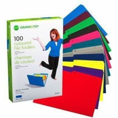 Grand & Toy 1/2 Tab Cut Legal Recycled Storage Folder - 8 1/2" (215.90 mm) x 14" (355.60 mm) - Pink - 10% Recycled - 100 / Unit 10% PCW 1/2 TAB REVERSIBLE SCORED FOR EXPANSION SFI