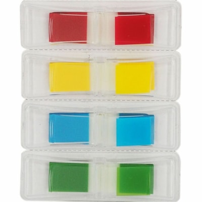 Grand & Toy Flag - 1 45/64" (43.18 mm) Flag/Note Width x 1" (25.40 mm) Flag/Note Length - Square - 35 Sheets per Pad - Yellow, Blue, Green, Red - Self-stick, Super Sticky, Self-adhesive - Dispenser Included - 4 / Pack 35 SHEETS/PAD  4PK 4 PADS/PACK