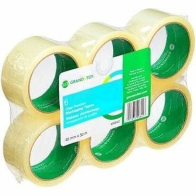 Grand & Toy Premium Packaging Tape, Clear, 48 mm x 50 m, 6/PK - 54.7 yd (50 m) Length x 1.89" (48 mm) Width x 1.57 mil (0.04 mm) Thickness - Clear - Impact Resistant - For Packaging - 6 / Pack 50M LONG SUPERIOR HOLDING 30MC POWER IMMEDIATE ADHESION