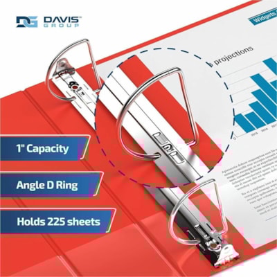Davis Group Premium Economy, Angle D Ring, Binder, 6 Pack (Red, 1") - Letter - 8 1/2" (215.90 mm) x 11" (279.40 mm) Sheet Size - 225 Sheet Capacity - 3 x 1" (25.40 mm) Ring(s) - Fastener(s): D-Ring - Pocket(s): 2, Inside Front & Back - Polypropylene - Red - 5.15 lb (2336 g) - Recycled - Label Holder  