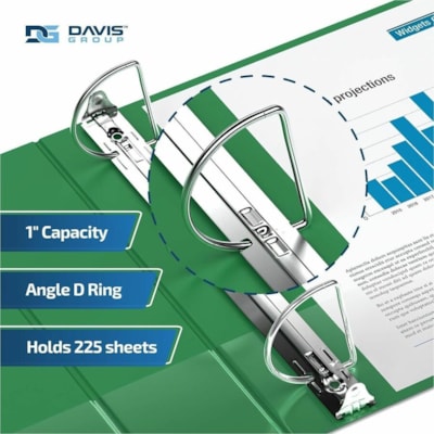 Davis Group Premium Economy, Angle D Ring, Binder, 6 Pack (Green, 1") - Letter - 8 1/2" (215.90 mm) x 11" (279.40 mm) Sheet Size - 225 Sheet Capacity - 3 x 1" (25.40 mm) Ring(s) - Fastener(s): D-Ring - Pocket(s): 2, Inside Front & Back - Polypropylene - Green - 5.15 lb (2336 g) - Recycled - Label Ho  