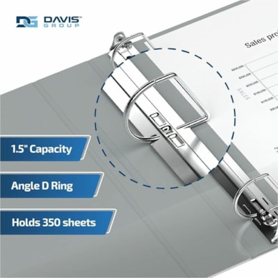 Davis Group Premium Economy, Angle D Ring, Binder, 6 Pack (Grey, 1.5") - Letter - 8 1/2" (215.90 mm) x 11" (279.40 mm) Sheet Size - 350 Sheet Capacity - 3 x 1.50" (38.10 mm) Ring(s) - Fastener(s): D-Ring - Pocket(s): 2, Inside Front & Back - Polypropylene - Gray - 6.25 lb (2834.95 g) - Recycled - La  