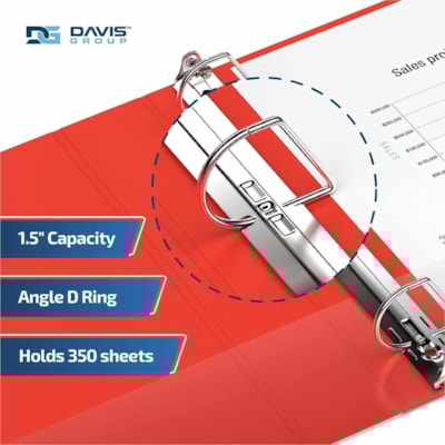 Davis - Reliure à anneaux Essential - format lettre - format 8 1/2 po (215,90 mm) x 11 po (279,40 mm) - 350 Capacité en feuilles - 3 x 1,50 po (38,10 mm) Ring(s) - Fastener(s) : Anneau en D - Pocket(s) : 2, À l'intérieur avant et arrière - Polypropylène - Rouge - 6,2  