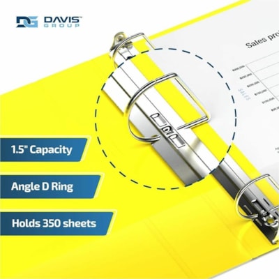 Davis - Reliure à anneaux Essential - format lettre - format 8 1/2 po (215,90 mm) x 11 po (279,40 mm) - 350 Capacité en feuilles - 3 x 1,50 po (38,10 mm) Ring(s) - Fastener(s) : Anneau en D - Pocket(s) : 2, À l'intérieur avant et arrière - Polypropylène - Jaune - 6,2  