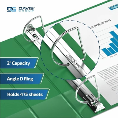 Davis Group Premium Economy, Angle D Ring, Binder, 6 Pack (Green, 2") - Letter - 8 1/2" (215.90 mm) x 11" (279.40 mm) Sheet Size - 475 Sheet Capacity - 3 x 2" (50.80 mm) Ring(s) - Fastener(s): D-Ring - Pocket(s): 2, Inside Front & Back - Polypropylene - Green - 7.60 lb (3447.30 g) - Recycled - Label  