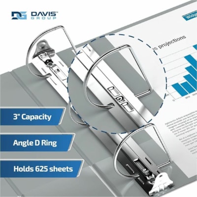 Davis - Reliure à anneaux Essential - format lettre - format 8 1/2 po (215,90 mm) x 11 po (279,40 mm) - 625 Capacité en feuilles - 3 x 3 po (76,20 mm) Ring(s) - Fastener(s) : Anneau en D - Pocket(s) : 2, À l'intérieur avant et arrière - Polypropylène - Gris - 9,10 lb  