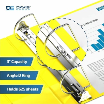 Davis Premium Economy, Angle D Ring, Binder, 6 Pack (Yellow, 3") - Letter - 8 1/2" (215.90 mm) x 11" (279.40 mm) Sheet Size - 625 Sheet Capacity - 3 x 3" (76.20 mm) Ring(s) - Fastener(s): D-Ring - Pocket(s): 2, Inside Front & Back - Polypropylene - Yellow - 9.10 lb (4127.69 g) - Recycled - Spine Lab  