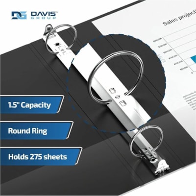 Davis Group Premium Economy, Round Ring, Binder, 6 Pack (Black, 1.5") - Letter - 8 1/2" (215.90 mm) x 11" (279.40 mm) Sheet Size - 275 Sheet Capacity - 3 x 1.50" (38.10 mm) Ring(s) - Fastener(s): Round Ring - Pocket(s): 2, Inside Front & Back - Polypropylene - Black - 6.25 lb (2834.95 g) - Recycled   